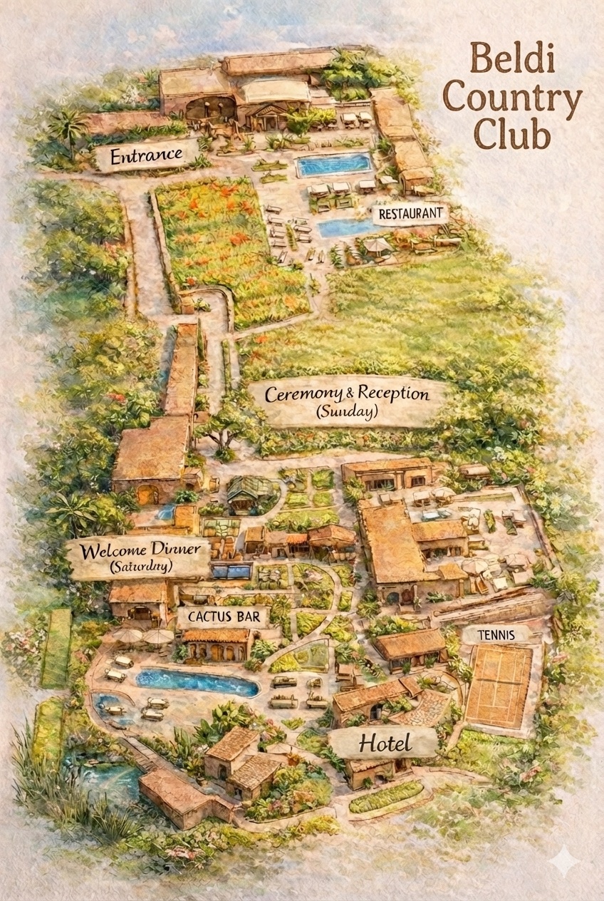 Map of Beldi Country Club showing venue locations